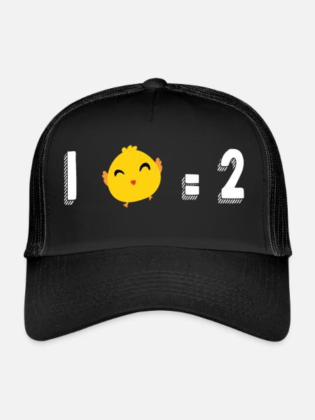 one chick equals two humor chicken coop - Trucker Cap - black/black - Front