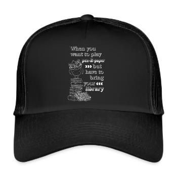 Bücherei Rollenspiele Bücher Eule Illustration - Trucker Cap - Schwarz/Schwarz - Vorne