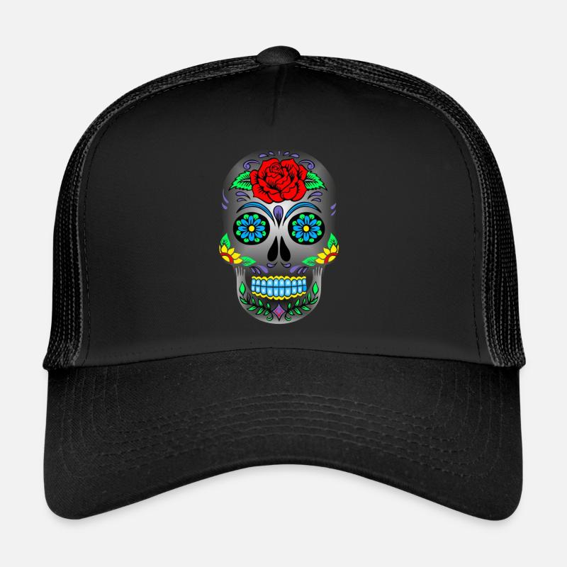 Masque de mort mexicain - Casquette trucker  - noir/noir