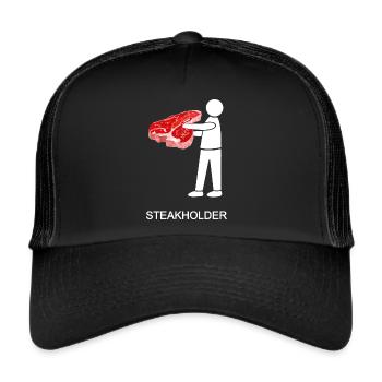 stakeholder, steakholder, steak, meat, T-bone - Trucker Cap - black/black - Front