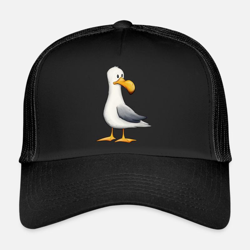 Lustige Möwe Nordsee Ostsee Meeres-Vogel - Trucker Cap - Schwarz/Schwarz