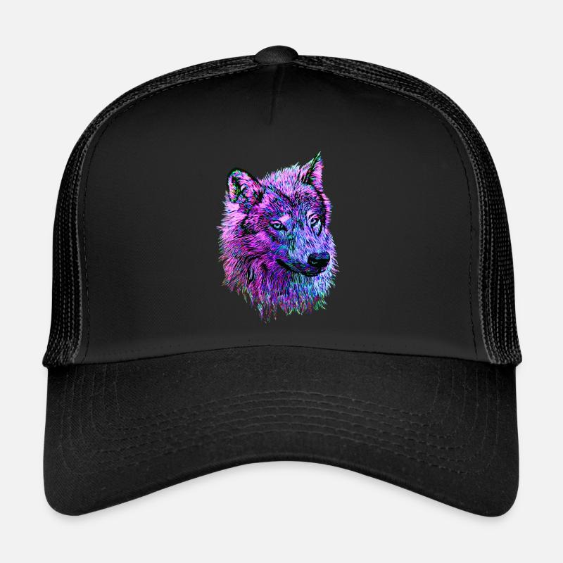 Neon Wolf's head pink/purple/blue in side view Trucker Cap