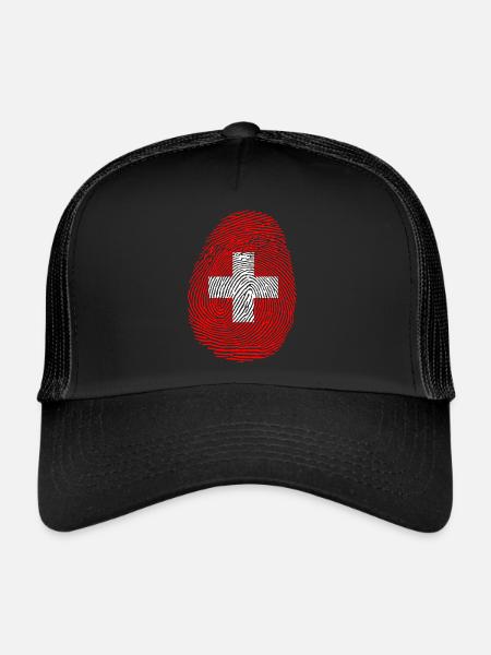 Suisse emprunte Cadeau fierté suisse - Casquette trucker  - noir/noir - Devant