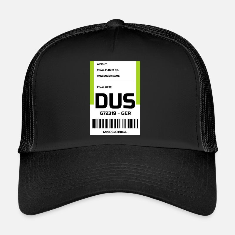 Flughafen Reise Etikett Aufkleber Düsseldorf DUS - Trucker Cap - Schwarz/Schwarz