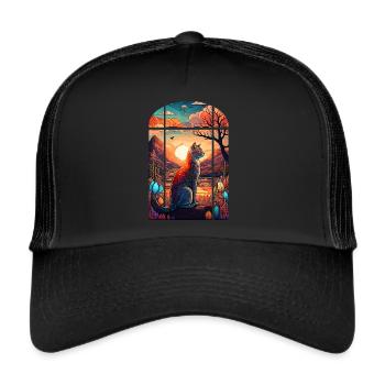 Cat looks out of church festival Cats Humor Funny - Trucker Cap - black/black - Front