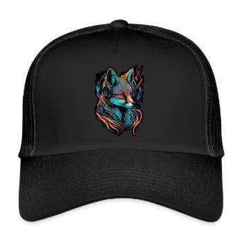 Neon Fuchs 80er Festival Nerd Hipster Fox Musik - Trucker Cap - Schwarz/Schwarz - Vorne