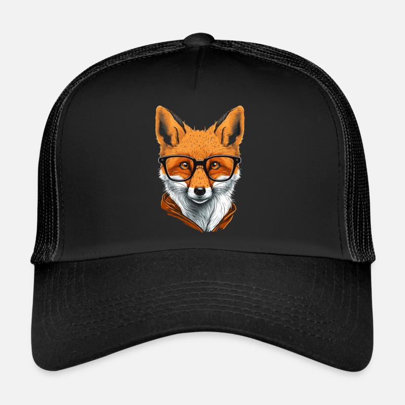 Lustiger Schlauer Fuchs mit Brille - Trucker Cap - Schwarz/Schwarz