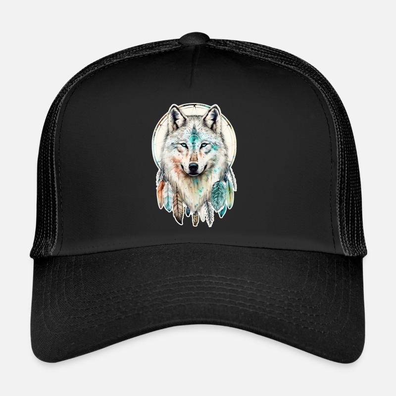 Wolf Aquarell Federn Indianer Wildtier Mandala Trucker Cap