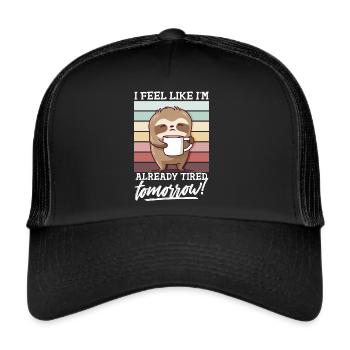 Spuch Faultier mit Tasse Müde Lustig Morgenmuffel - Trucker Cap - Schwarz/Schwarz - Vorne