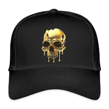 Schmelzender Totenkopf aus Gold - Trucker Cap - Schwarz/Schwarz - Vorne