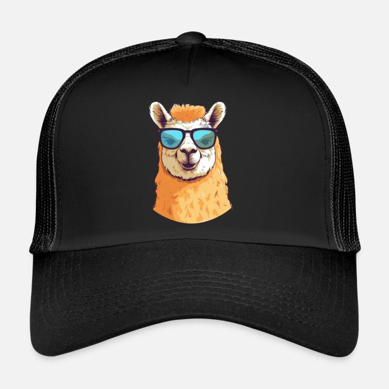 Alpaka mit Sonnenbrille - Trucker Cap - Schwarz/Schwarz