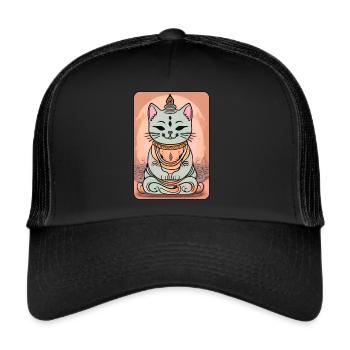 Cute cat in Buddha yoga position - Trucker Cap - black/black - Front