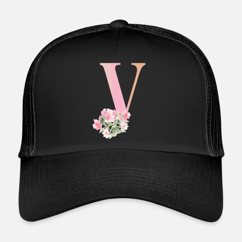 Lettre V avec des fleurs Casquette trucker 
