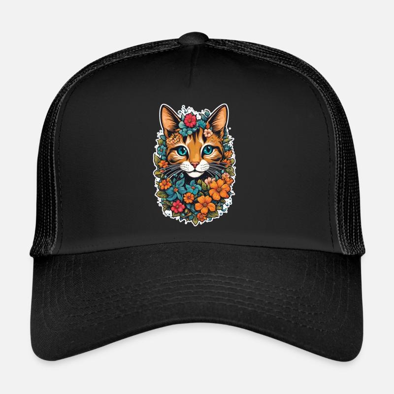 chat et fleur aquarelle Casquette trucker 