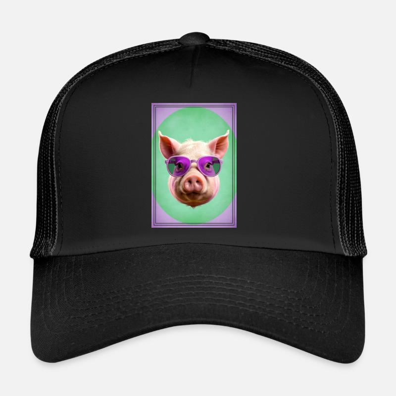 Cool and cute pig with violet sunglasses Trucker Cap