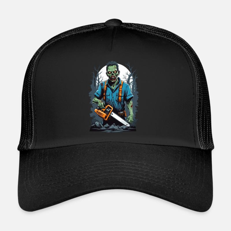 Zombie with chainsaw Trucker Cap
