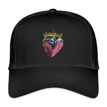 metallic strawberry,sequins,pink,strawberry - Trucker Cap - black/black - Front