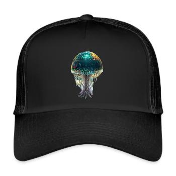 Jellyfish,sequins,glitter,gold,metallic - Trucker Cap - black/black - Front