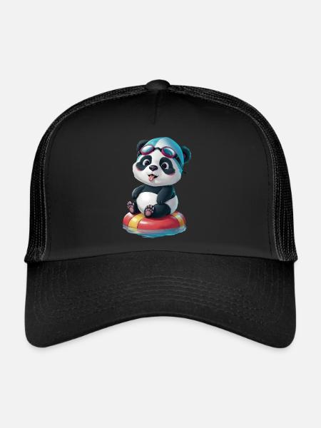 L’aventure de natation de Panda ! - Casquette trucker  - noir/noir - Devant
