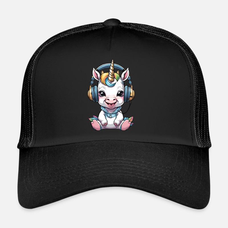 Baby Einhorn Mit Kopfhörer - Trucker Cap - Schwarz/Schwarz