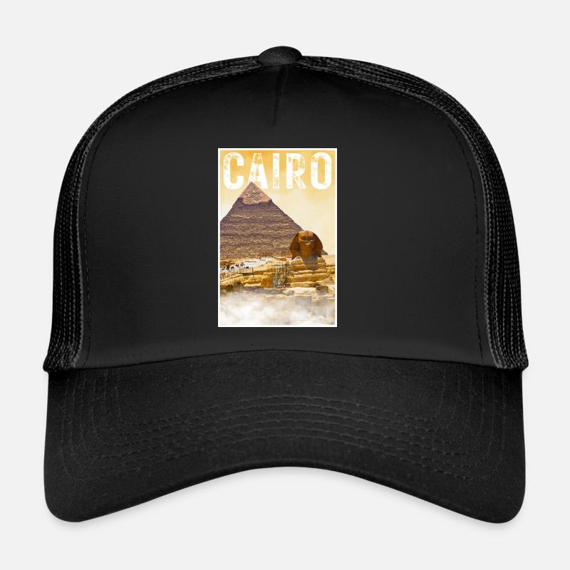 Kairo Vintage Reiseposter mit Pyramide und Sphinx - Trucker Cap - Schwarz/Schwarz