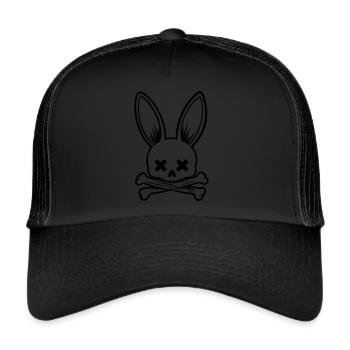 Hase Totenkopf Skelett - Trucker Cap - Schwarz/Schwarz - Vorne