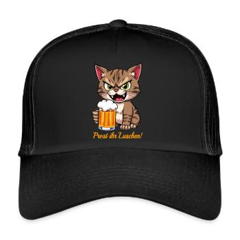 Bier Katze Prost ihr Luschen Fest Männer Oktober - Trucker Cap - Schwarz/Schwarz - Vorne