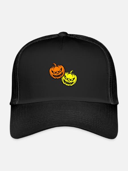 Halloween Visage de citrouille effrayant - Casquette trucker  - noir/noir - Devant