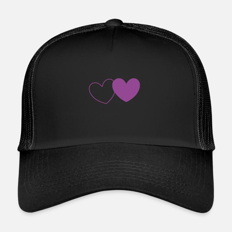 Coeur Violet 2 Coeurs Saint Valentin - Casquette trucker  - noir/noir