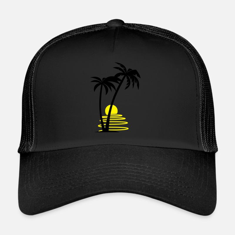 Palmen mit Sonne - Trucker Cap - Schwarz/Schwarz