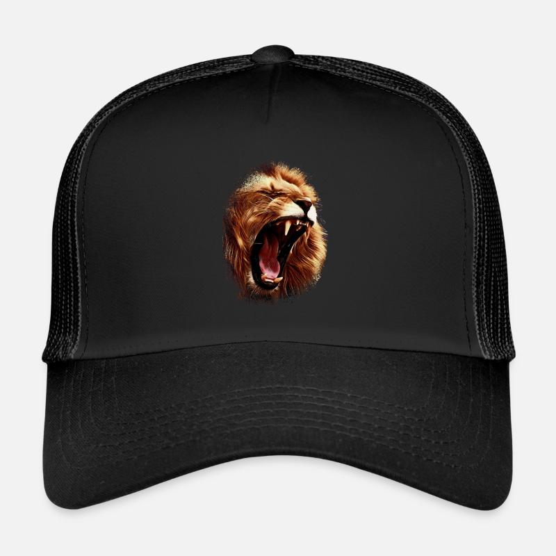 Brüllender wilder Löwe / Löwenkopf - Trucker Cap - Schwarz/Schwarz