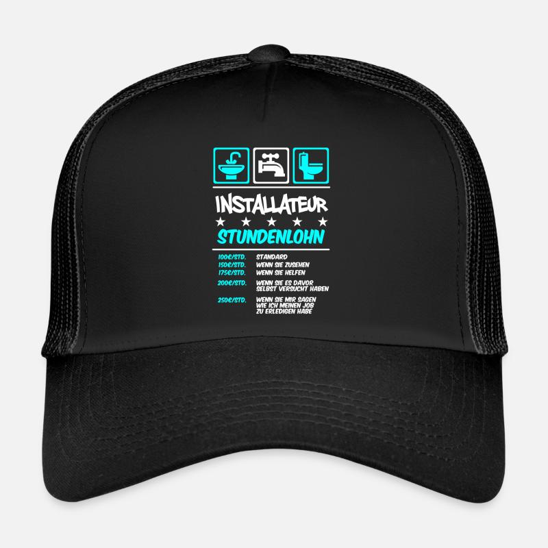 Stundenlohn | Installateur - Trucker Cap - Schwarz/Schwarz