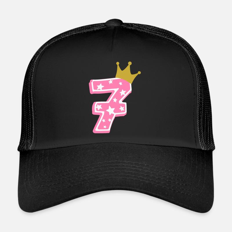 7 Krone 7. Geburtstag 7 Jahre - Trucker Cap - Schwarz/Schwarz