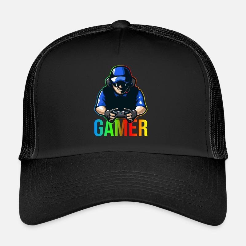 Gamer with controller gift for gamers and gamblers Trucker Cap