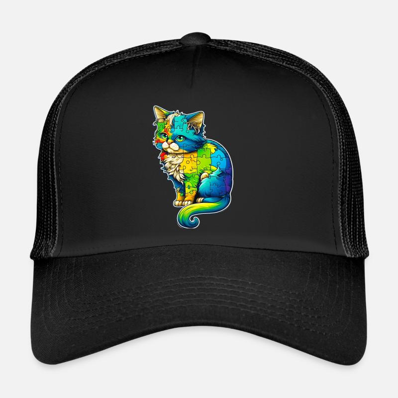 Soutien sensibilisation à l'autisme chat coloré Casquette trucker 