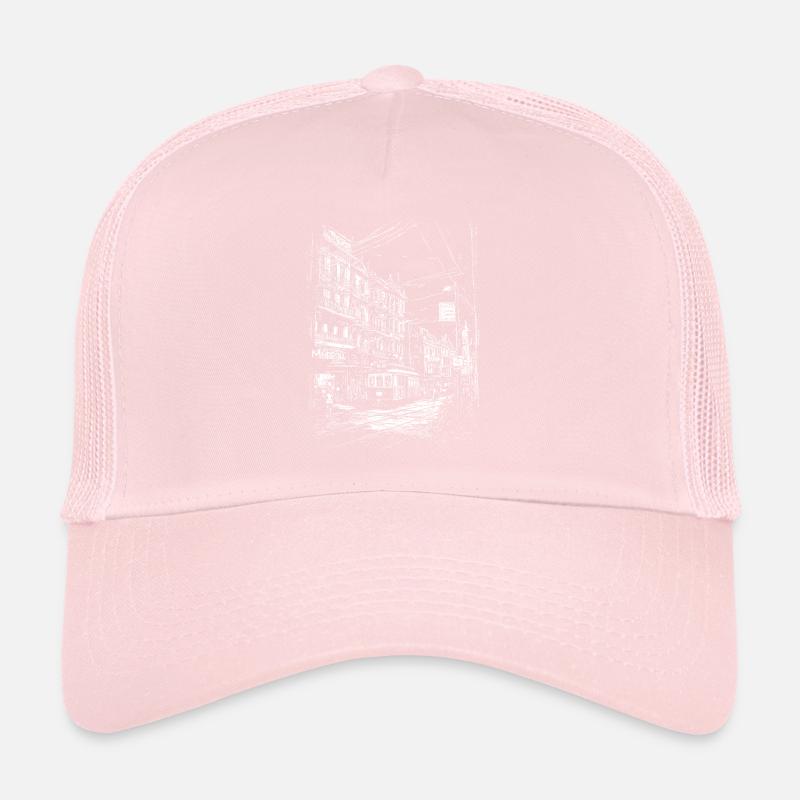 Relief du paysage urbain avec des pylônes de tramway et d’électricité Casquette trucker 