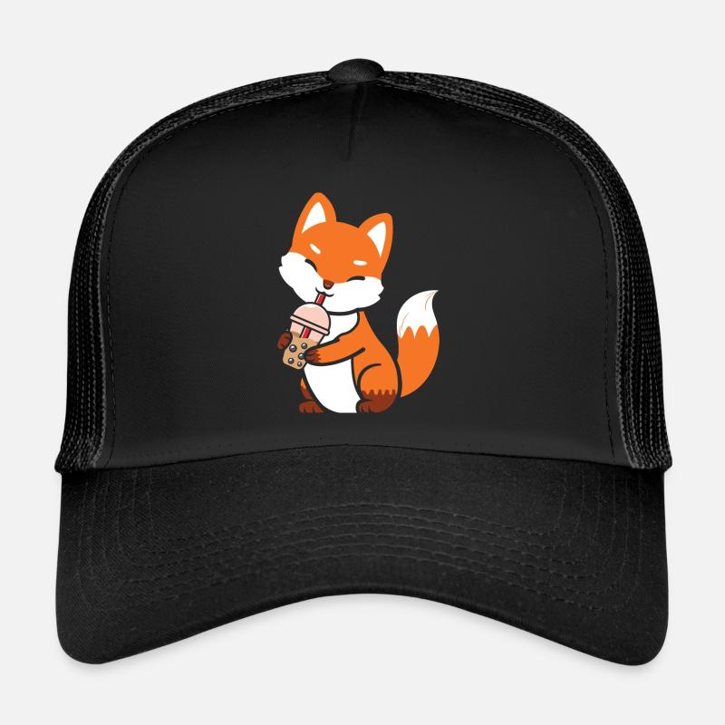 Lustiger Fuchs trinkt Boba Tea Bubble Tea Trucker Cap