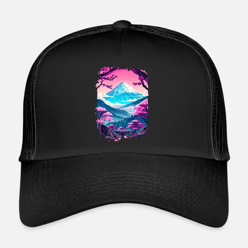 Retro Japanische Aästhetische Landschaft Trucker Cap