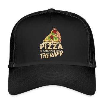 Pizza is cheaper than therapy - Trucker Cap - black/black - Front