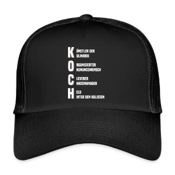 Koch - Eigenschaften des Wortes Koch - Trucker Cap - Schwarz/Schwarz - Vorne