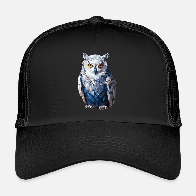 Schnee - Eule im Polygon Stil - Trucker Cap - Schwarz/Schwarz