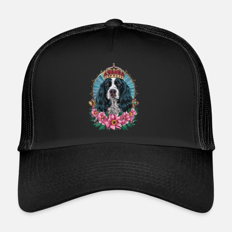 Cocker Spaniel avec fleurs et couronne Casquette trucker 