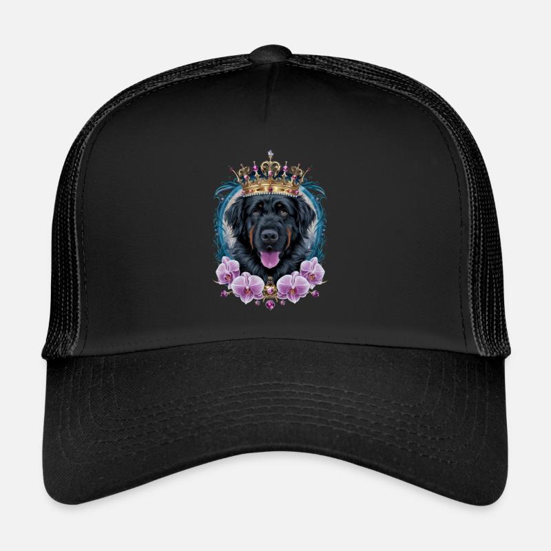 Süßer Leonberger Hund mit Krone und Orchideen Trucker Cap