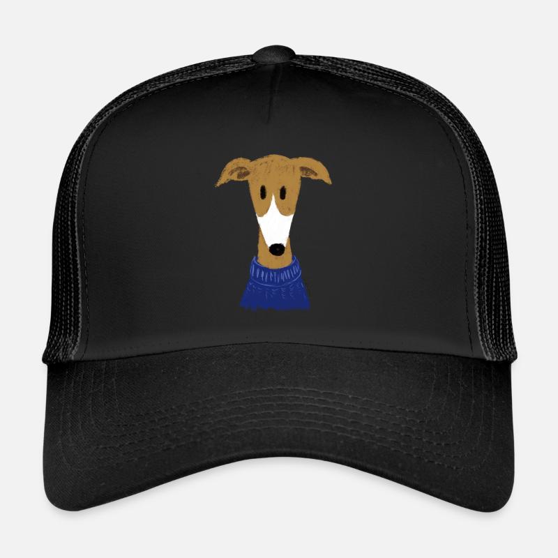 Windhund in blauem Pulli - Trucker Cap - Schwarz/Schwarz