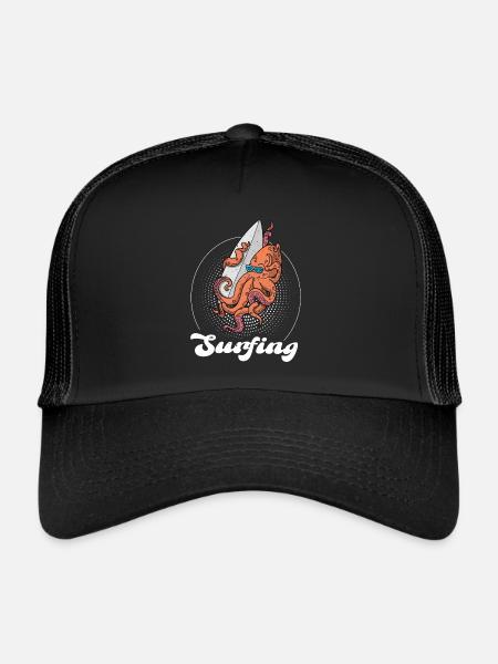 Planche de surf Octopus Surfing Ocean Summer Vacation - Casquette trucker  - noir/noir - Devant