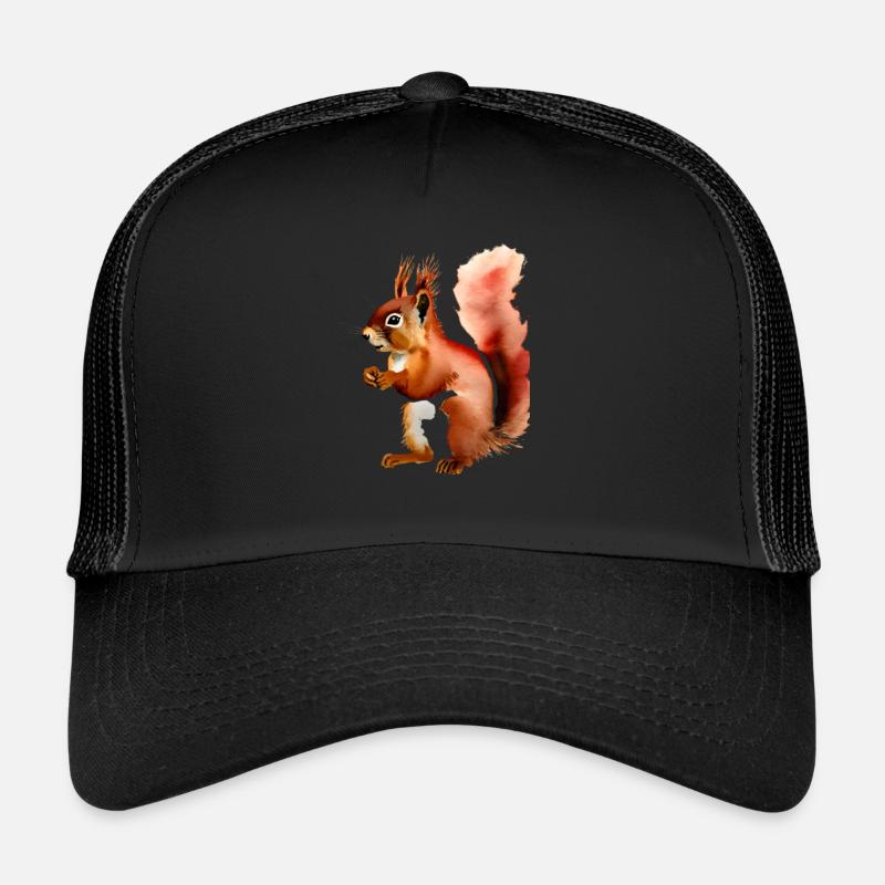 Rotes Eichhörnchen mit einfarbigem Hintergrund - Trucker Cap - Schwarz/Schwarz