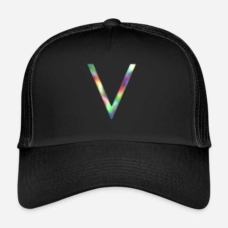 V - Buchstabe INITIALE - Trucker Cap - Schwarz/Schwarz