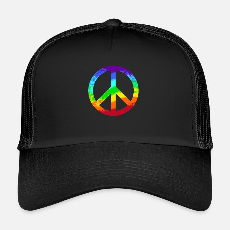 Peace-Zeichen Regenbogen Frieden Pazifist Reggae - Trucker Cap - Schwarz/Schwarz