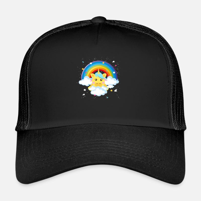 süßes Pony Einhorn Regenbogen Geschenk Baby Kind - Trucker Cap - Schwarz/Schwarz