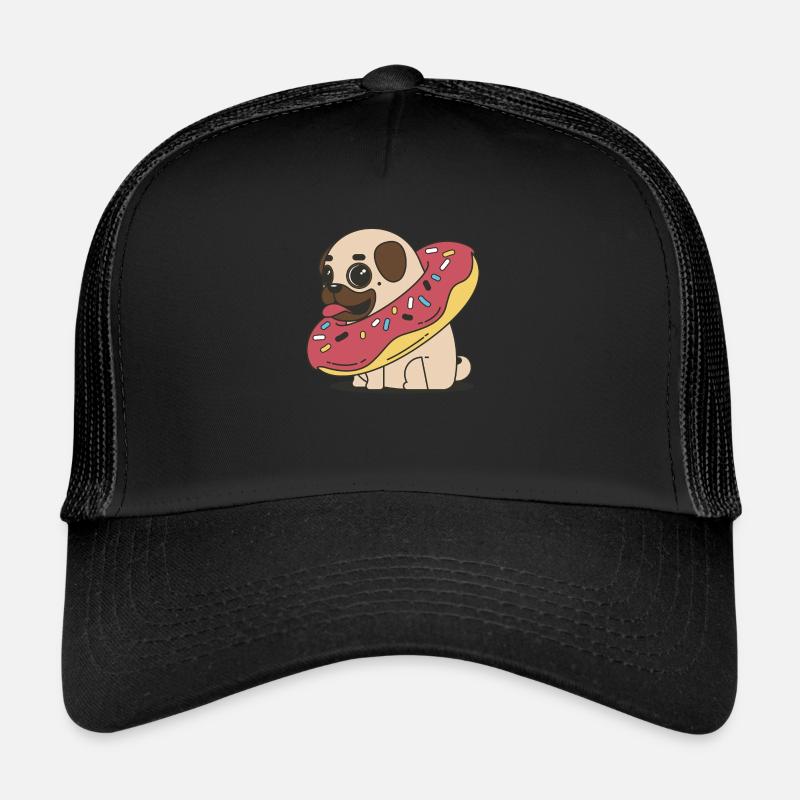 A fat sweet pug in a donut - Trucker Cap - black/black